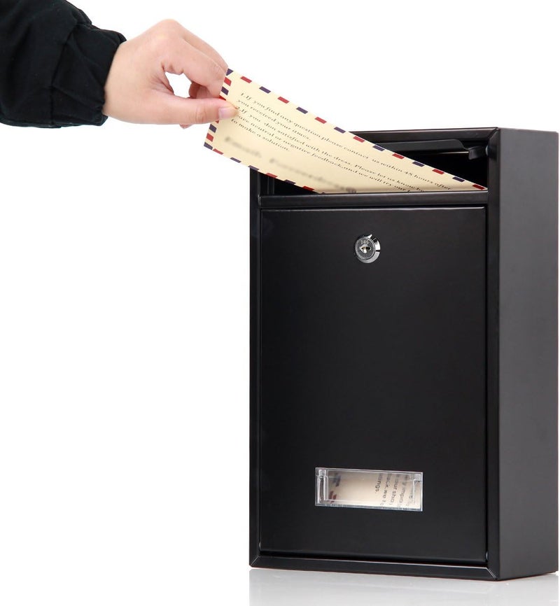 Jssmst Locking Mailboxes Wall Mounted Vertical – Key Lock Drop Mail Box Medium Capacity Galvanized Steel Cover Rust-Proof Metal Post Box, 12.6 x 8.5 x 3.4 Inch, Black, SM-0601L - Image 3