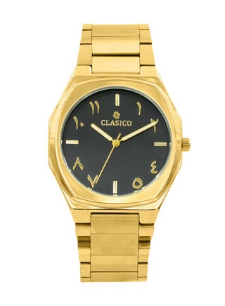 Clasico Fakhr Men Arabic Dial Luxury Watch 40mm – Gold, Quartz