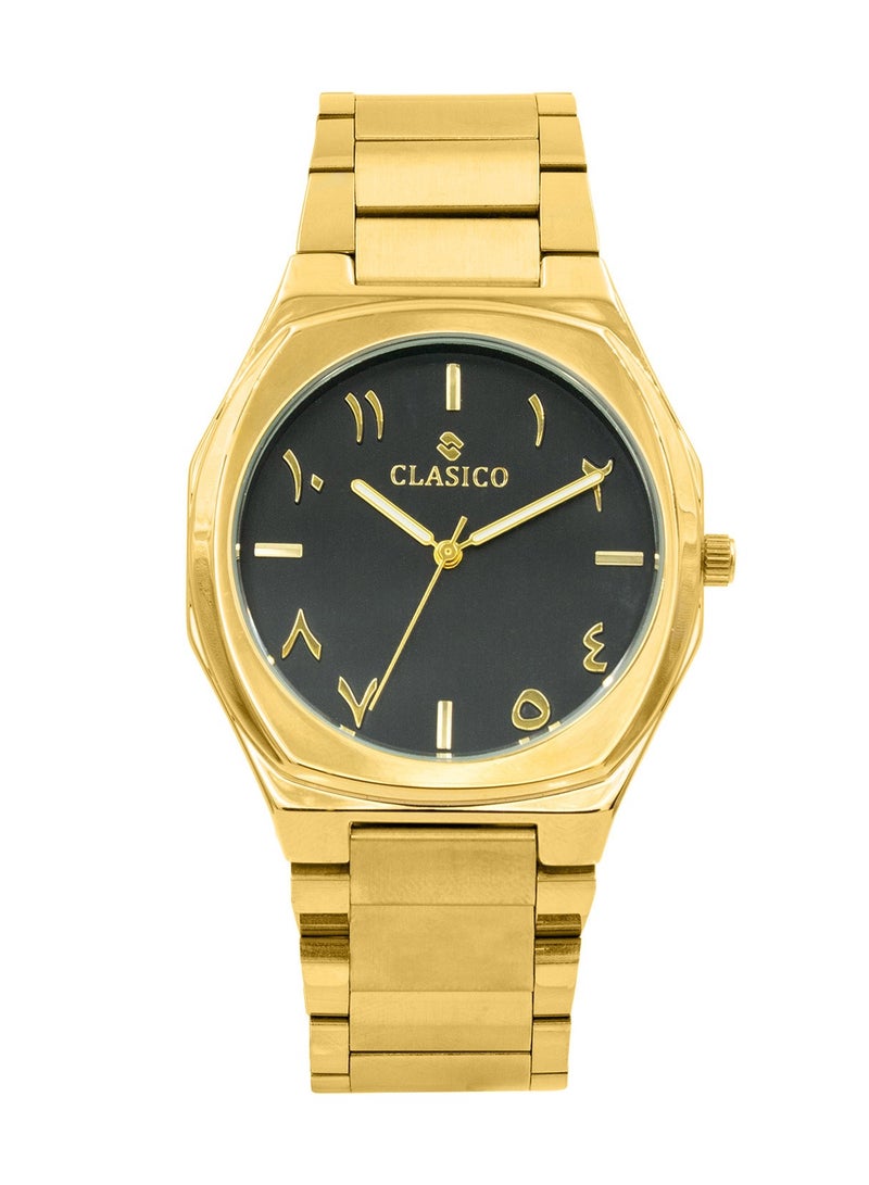 Clasico ساعة فخر للرجال بقرص عربي فاخر 40 مم - ذهبية، حركة كوارتز، ظهر من الفولاذ المقاوم للصدأ - Image 1