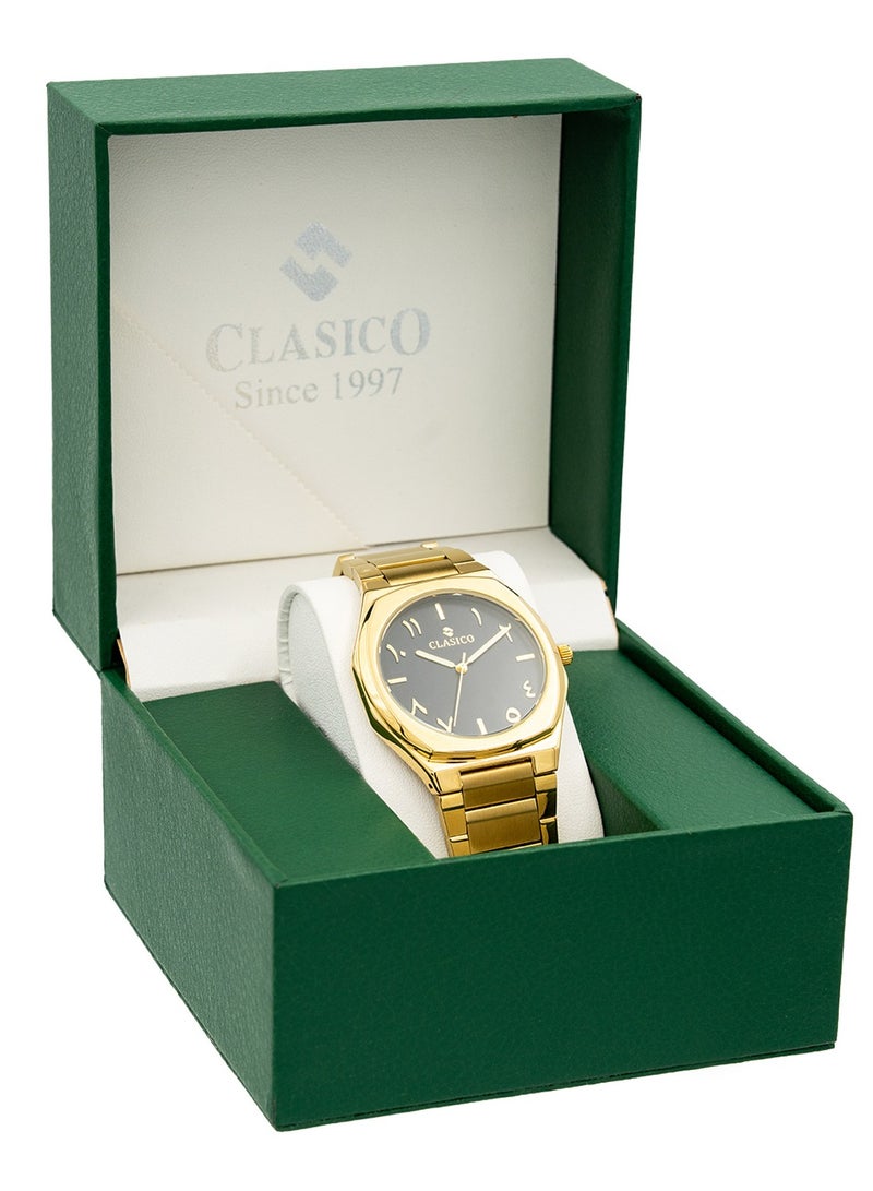 Clasico ساعة فخر للرجال بقرص عربي فاخر 40 مم - ذهبية، حركة كوارتز، ظهر من الفولاذ المقاوم للصدأ - Image 5