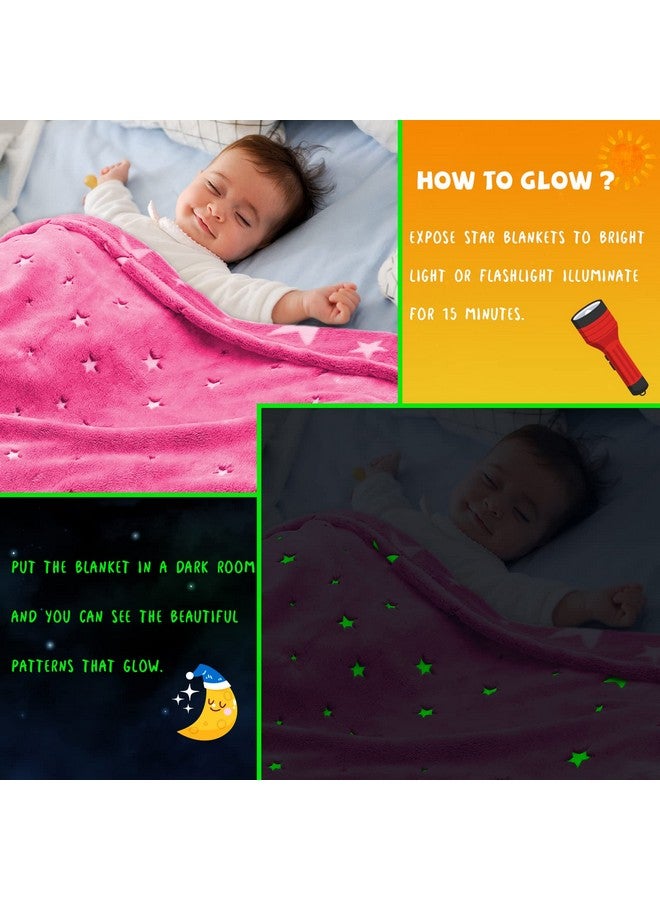 REXEO Glow in The Dark Blanket for Kids Unique Birthday Gifts for Girls Boys Teens Soft Cozy Warm Fuzzy Cute Throw Blanket All Seasons Pink Glowing Stars Blankets for Couch Sofa Bed 50"×60"  - Image 3