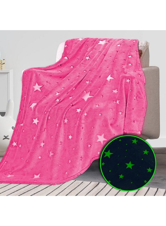 REXEO Glow in The Dark Blanket for Kids Unique Birthday Gifts for Girls Boys Teens Soft Cozy Warm Fuzzy Cute Throw Blanket All Seasons Pink Glowing Stars Blankets for Couch Sofa Bed 50"×60"  - Image 1