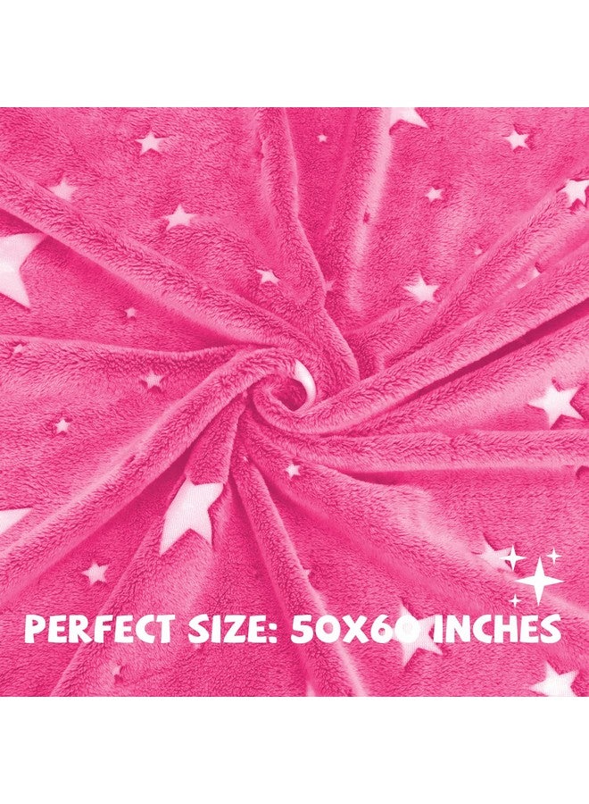 REXEO Glow in The Dark Blanket for Kids Unique Birthday Gifts for Girls Boys Teens Soft Cozy Warm Fuzzy Cute Throw Blanket All Seasons Pink Glowing Stars Blankets for Couch Sofa Bed 50"×60"  - Image 5