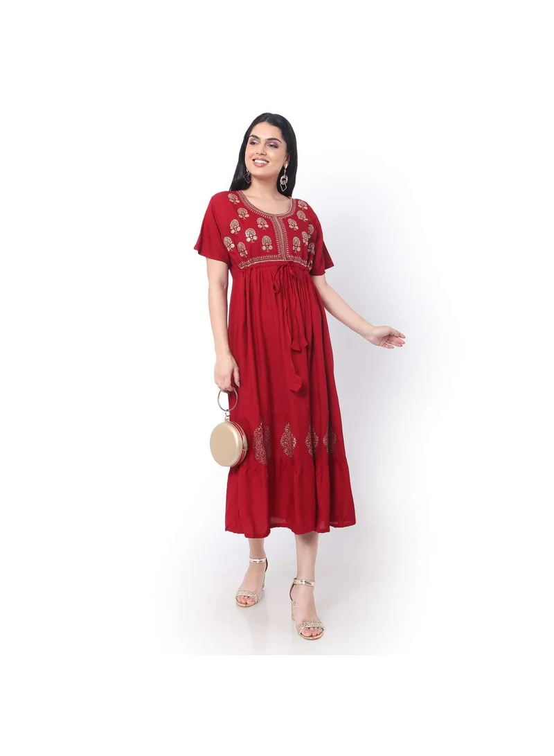 هانا آند سارا SHORT HIGH QUALITY VISCOSE FRONT EMBROIDERED WITH THIN BELT FRONT TIED ARABIC KAFTAN JALABIYA DRESS