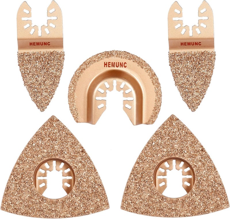 HEMUNC 5pcs Mixed Universal Carbide oscillating Tool Blades Set for Tile Grout Mortar Concrete Masonry - Image 1
