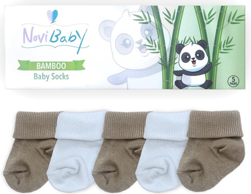 Novibaby 5-Piece Bamboo Newborn Baby Socks I White Beige I 0-6 Months  - Image 3