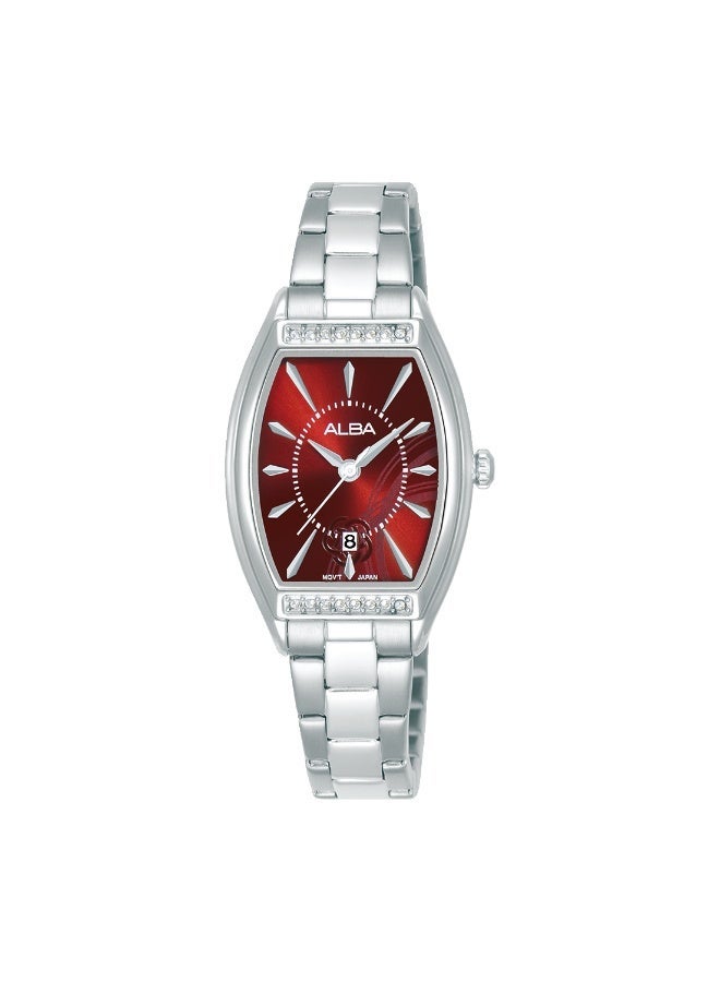 ألبا Signa Women’s Watch AH7ER3X1, 24 mm Maroon Dial, Stainless Steel Case & Bracelet, 50 m WR - Image 3