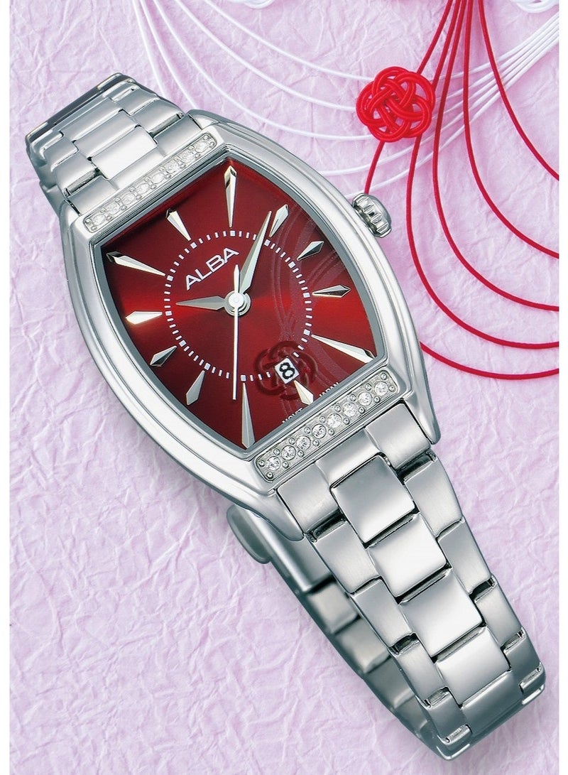 ألبا Signa Women’s Watch AH7ER3X1, 24 mm Maroon Dial, Stainless Steel Case & Bracelet, 50 m WR - Image 1