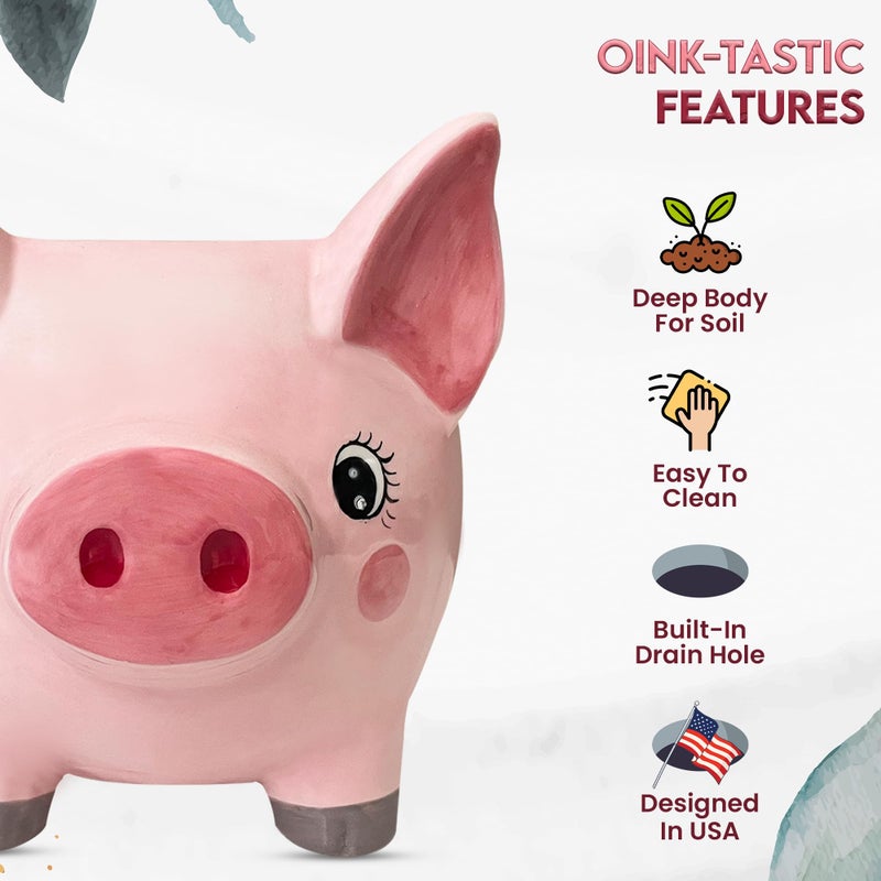 Sixdrop Pig Planter Pot - Boar Utensil Holder Party Accessories - Flower Succulent Plant Pot - Indoor Outdoor Garden Backyard Patio Pig Theme Ceramic - Image 3