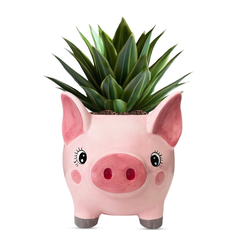 Sixdrop Pig Planter Pot - Boar Utensil Holder Party Accessories - Flower Succulent Plant Pot - Indoor Outdoor Garden Backyard Patio Pig Theme Ceramic - Image 1