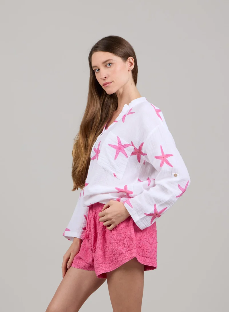 Just Nature Relaxed V-Neck Long Sleeve Top