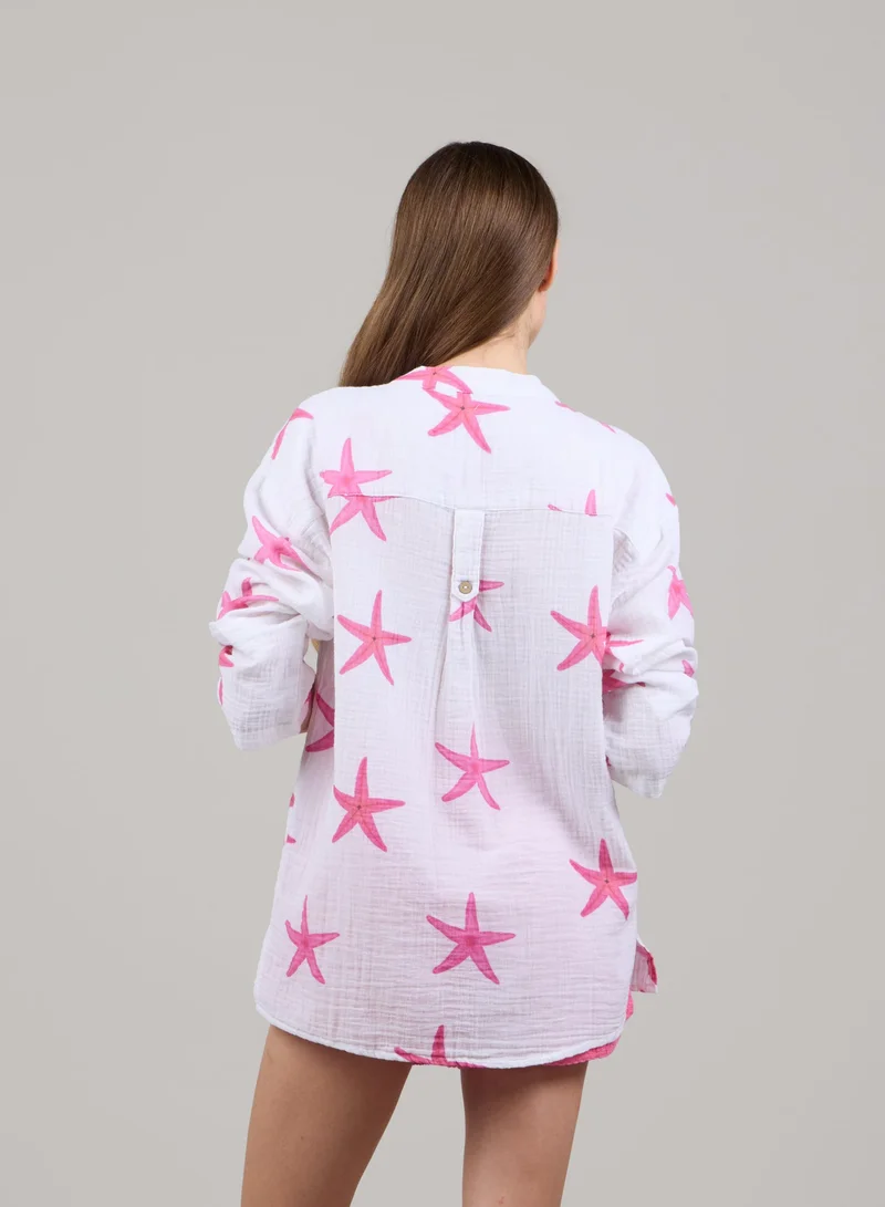 Just Nature Starfish Relaxed V-Neck Long Sleeve Top for Women | Best Price UAE