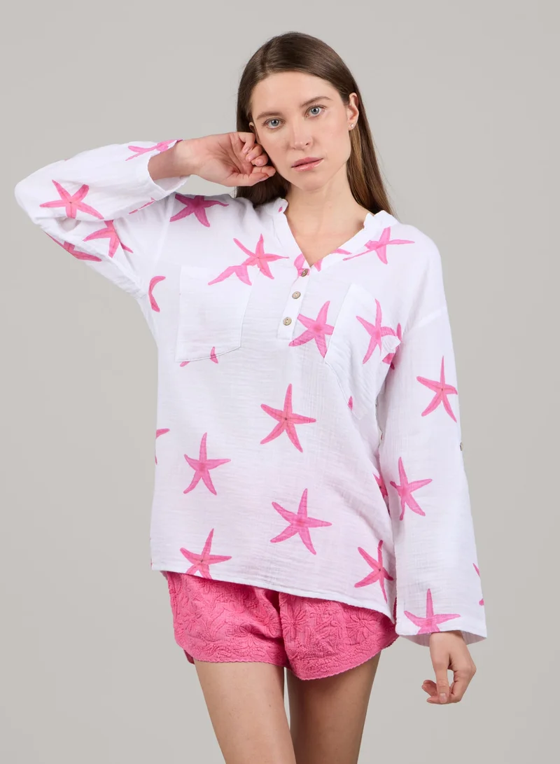 Just Nature Starfish Relaxed V-Neck Long Sleeve Top for Women | Best Price UAE