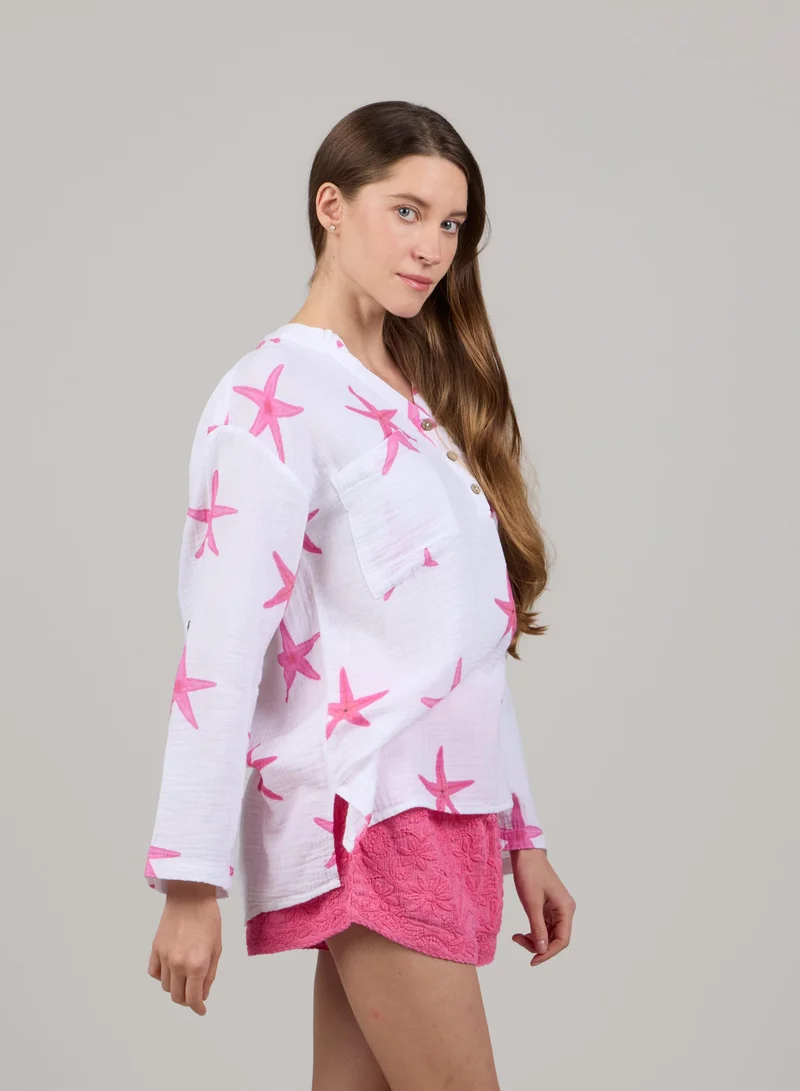 Just Nature Relaxed V-Neck Long Sleeve Top