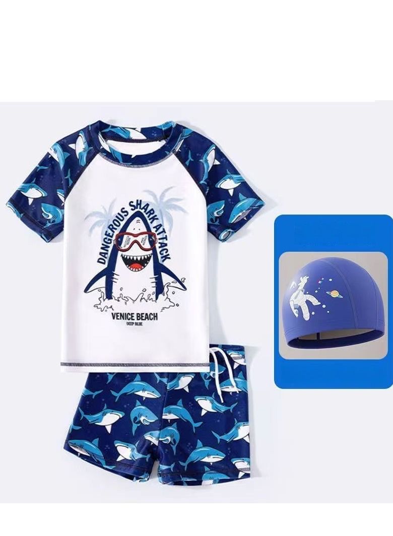 2023 Children's Sunscreen Quick-Drying Swimsuit Swimming Training Hot Spring Suit Professional Five-Point Boy Short-Sleeved Split Suit  - Image 1