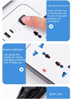 GK Power Multi Tap Universal Plug UK Outlet Power Strip with 2m Extension Cord AC Type C USB Port Charge Electrical Socket  - Image 2
