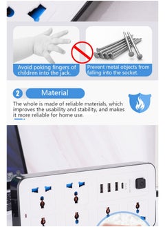 GK Power Multi Tap Universal Plug UK Outlet Power Strip with 2m Extension Cord AC Type C USB Port Charge Electrical Socket  - Image 5