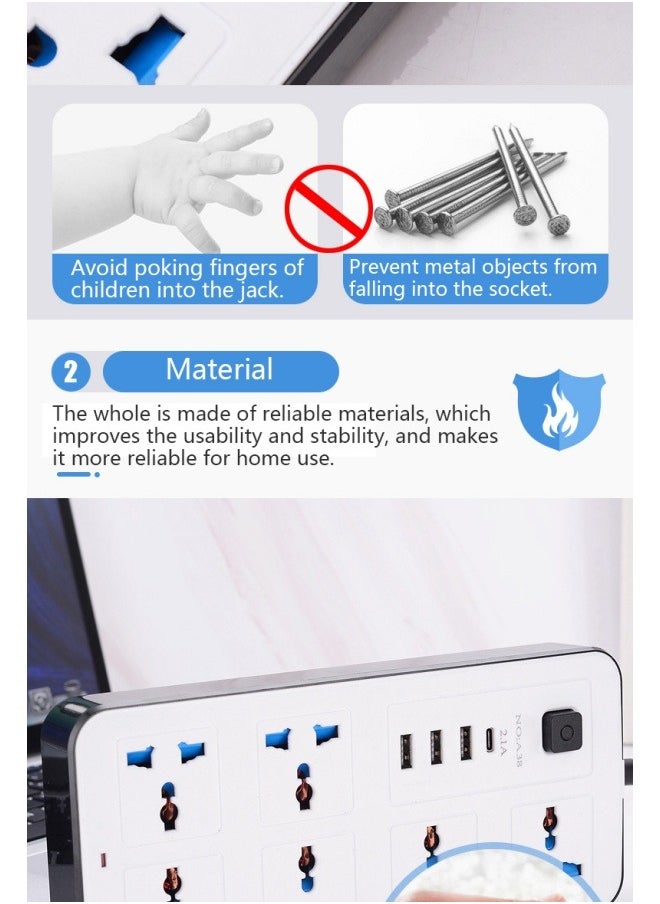 GK Power Multi Tap Universal Plug UK Outlet Power Strip with 2m Extension Cord AC Type C USB Port Charge Electrical Socket  - Image 5