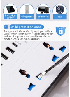 GK Power Multi Tap Universal Plug UK Outlet Power Strip with 2m Extension Cord AC Type C USB Port Charge Electrical Socket  - Image 4