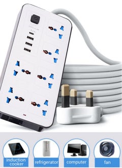 GK Power Multi Tap Universal Plug UK Outlet Power Strip with 2m Extension Cord AC Type C USB Port Charge Electrical Socket  - Image 1