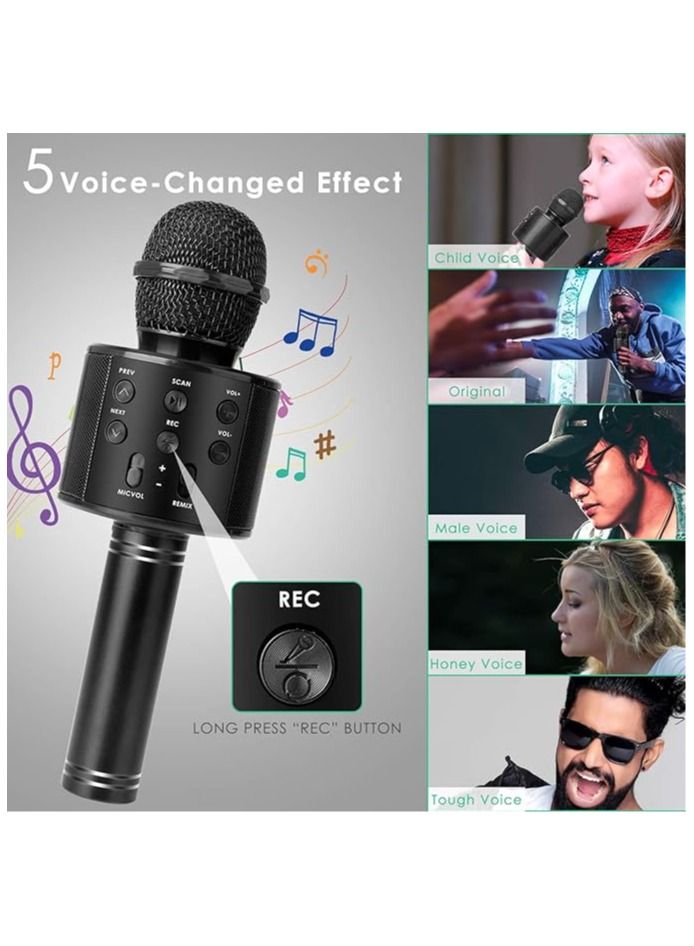 Wireless Bluetooth Karaoke Microphone for Kids, 5 in 1 Portable Handheld Karaoke Mic Speaker Player Recorder with Adjustable Remix FM Radio for Kids Girls Boys Teens Birthday858 - Image 5