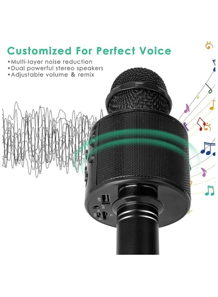 Wireless Bluetooth Karaoke Microphone for Kids, 5 in 1 Portable Handheld Karaoke Mic Speaker Player Recorder with Adjustable Remix FM Radio for Kids Girls Boys Teens Birthday858 - Image 2