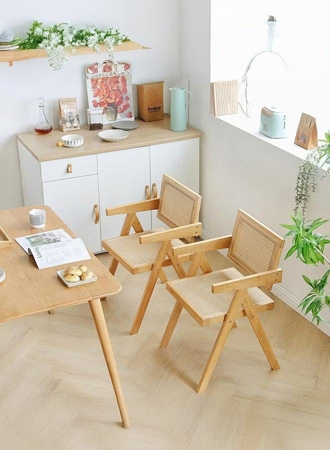 Aimayapet Vintage Rattan Chair, Solid Wood Dining Chair with Armrests & Rattan Backrest, Modern Handcrafted Rattan Seat Solid Wood Rattan Chair for Home Office Living Room and Dining Room - Image 4
