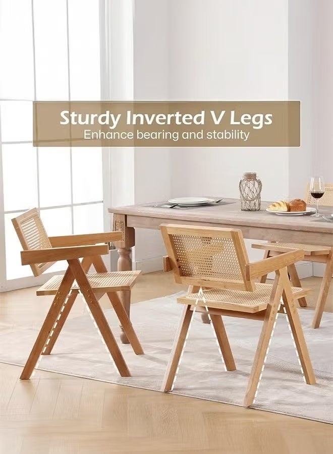 Aimayapet Vintage Rattan Chair, Solid Wood Dining Chair with Armrests & Rattan Backrest, Modern Handcrafted Rattan Seat Solid Wood Rattan Chair for Home Office Living Room and Dining Room - Image 5