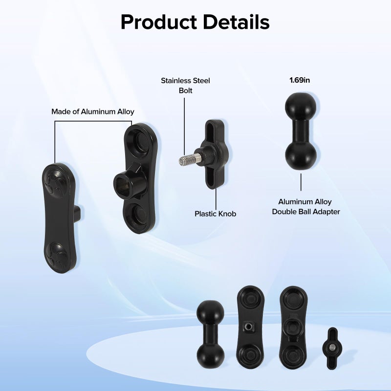 Cadbibe Aluminum 17mm/0.67" Ball Mount Extension Adapter, 360Â° Rotation Extension Rod for Car Phone Holder, Compatible with GPS Mount, 2.12 Inch Double Socket Arm with 1.69 Inch Ball Adapter, Black - Image 5
