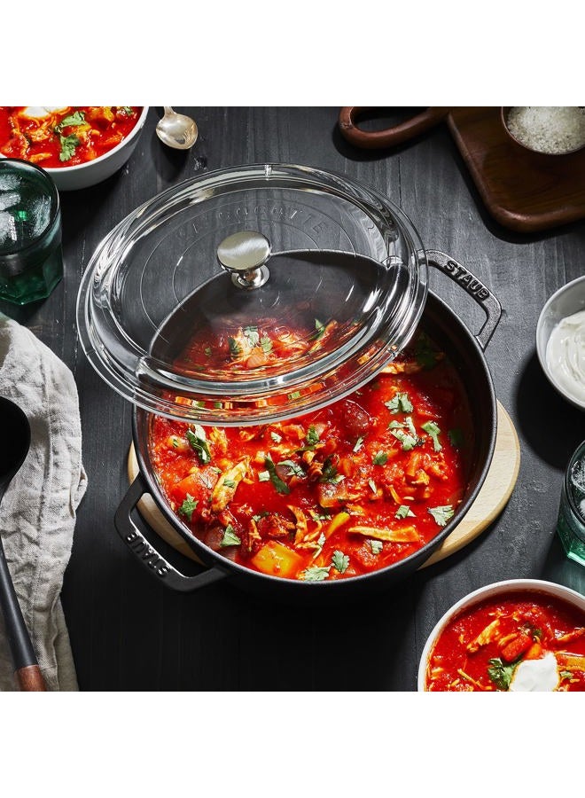 Staub Cast Iron 4-qt Round Cocotte with Glass Lid - Black - Image 5