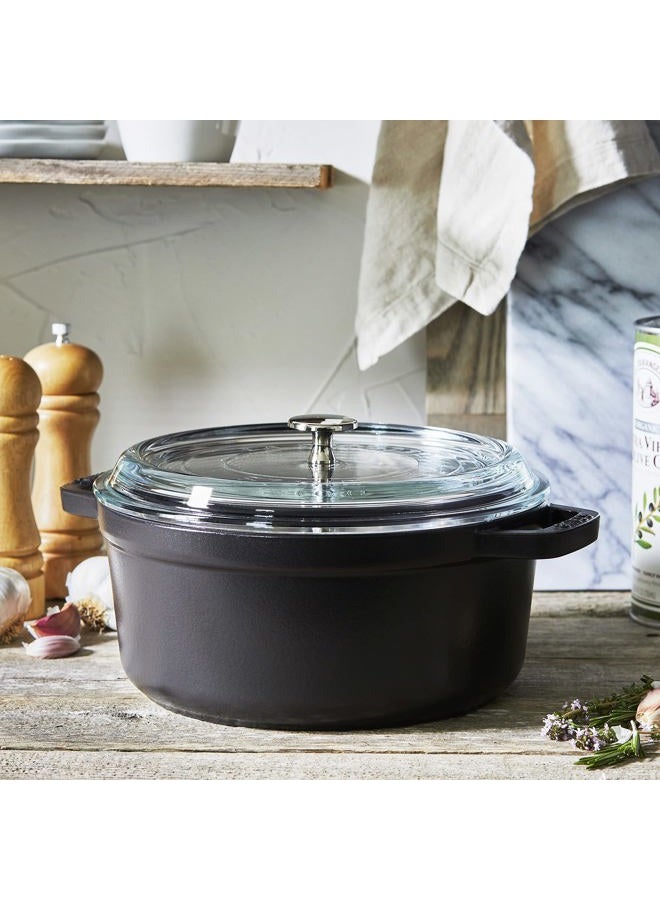 Staub Cast Iron 4-qt Round Cocotte with Glass Lid - Black - Image 4