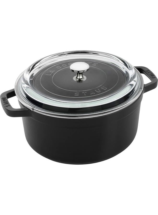 Staub Cast Iron 4-qt Round Cocotte with Glass Lid - Black - Image 1