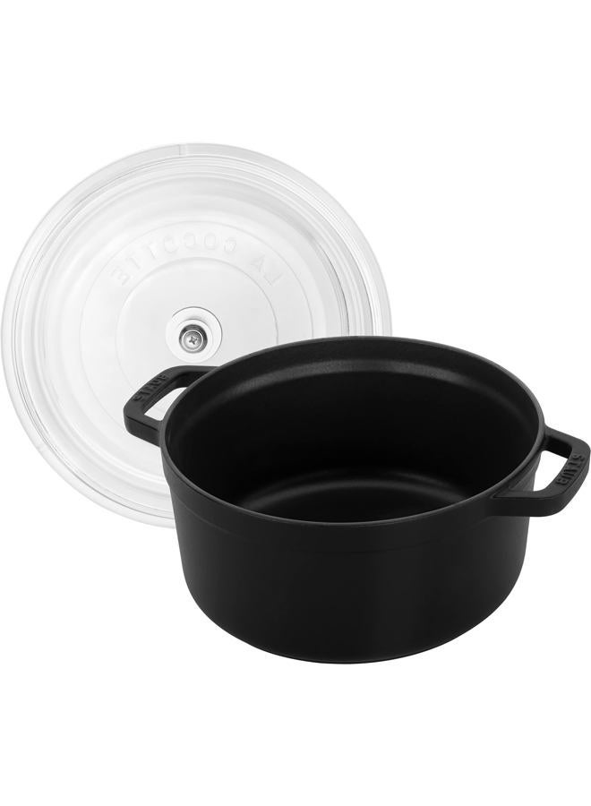 Staub Cast Iron 4-qt Round Cocotte with Glass Lid - Black - Image 3
