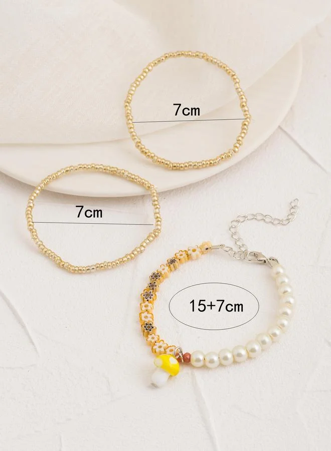 Take Two Pack of 3 - Multi-Color Beaded Mushroom Charm Bracelets