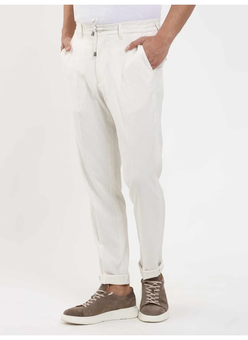 Dufy Beige Men's Slim Fit Striped Trousers - 104915
