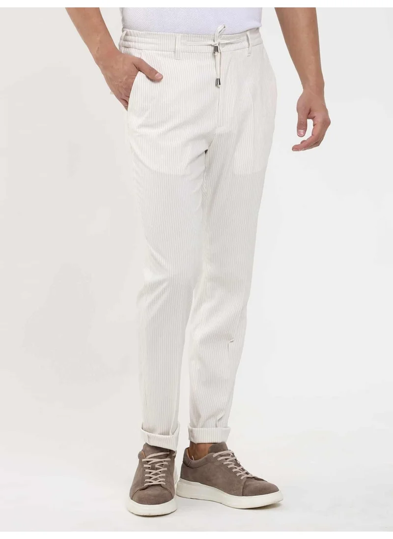 Dufy Beige Men's Slim Fit Striped Trousers - 104915