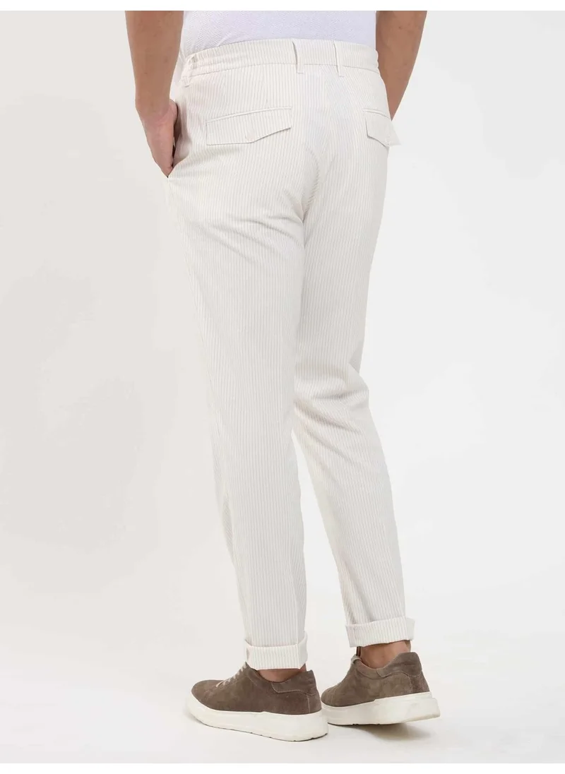 Dufy Beige Men's Slim Fit Striped Trousers - 104915