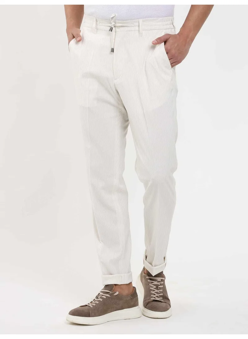 Dufy Beige Men's Slim Fit Striped Trousers - 104915