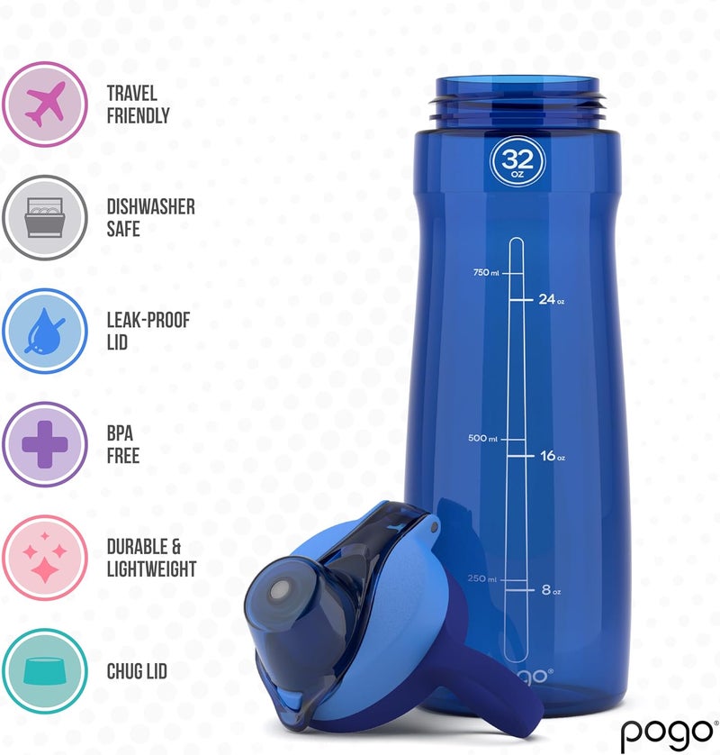 Pogo BPA-Free Tritan Plastic Water Bottle with Chug Lid, 32 Oz, Blue - Image 5