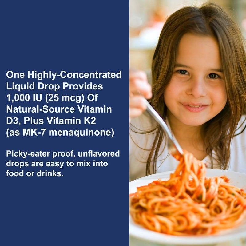 Carlson كارلسون للأطفال سوبر دايلي D3K2 25 ميكروغرام 1000 وحدة دولية D3 225 ميكروغرام K2 قطرات فيتامين D مع فيتامين K2 فيتامينات سائلة 1000 وحدة دولية فيتامين D3 صحة القلب والعظام 1 سنة إمداد بدون نكهة 360 قطرة - Image 5