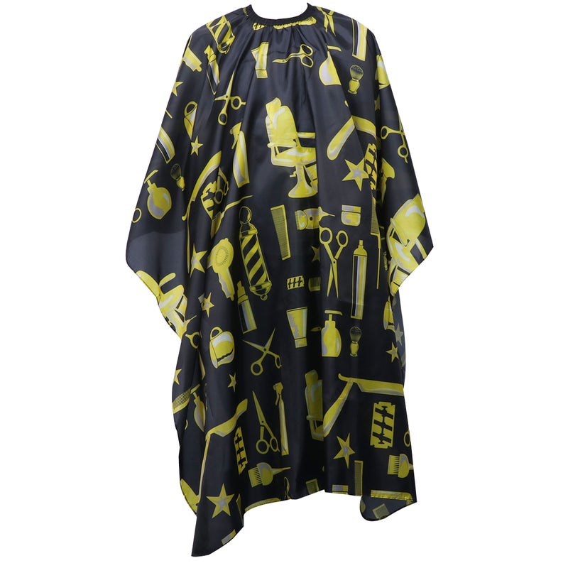 Printed Apron Hairdressing Cappa Breathable Anti-Static Hair Perming Dying Cape Haircut Apron for Baber Salon Store Home (Black) - Image 1