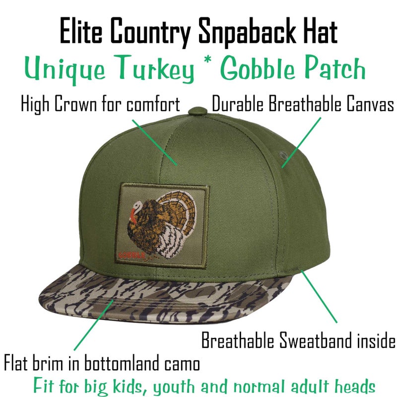 EDTREK Elite Youth Country Hat for Big Kids - Boys Snapback Hat with Flat Brim (Gobble - Olive Bottomland Camo) - Image 3