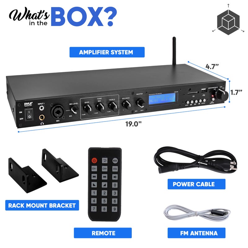 Pyle Rack Mount Studio Pre-Amplifier - Audio Receiver System w/ Digital LCD Display Bluetooth FM Radio Recording Mode Remote Control USB Flash or SD Card Reader Input and Output Jack - PPRE70BT - Image 3