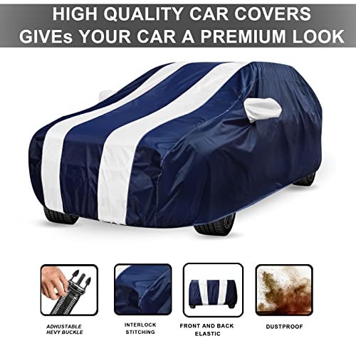 Auto Hub Car Cover Compatible with Maruti S-Presso with Mirror Pocket, Water Resistant, Triple Stitched, S-Presso Car Cover, Navy-White - Image 3
