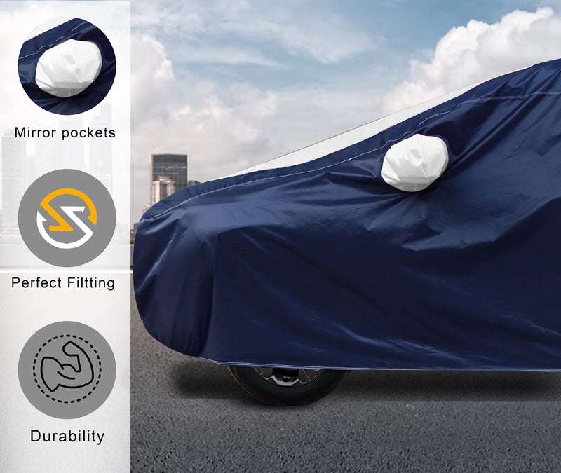 Auto Hub Car Cover Compatible with Maruti S-Presso with Mirror Pocket, Water Resistant, Triple Stitched, S-Presso Car Cover, Navy-White - Image 5