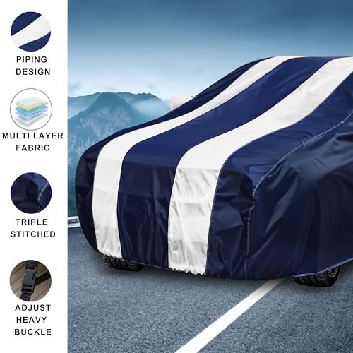 Auto Hub Car Cover Compatible with Maruti S-Presso with Mirror Pocket, Water Resistant, Triple Stitched, S-Presso Car Cover, Navy-White - Image 2