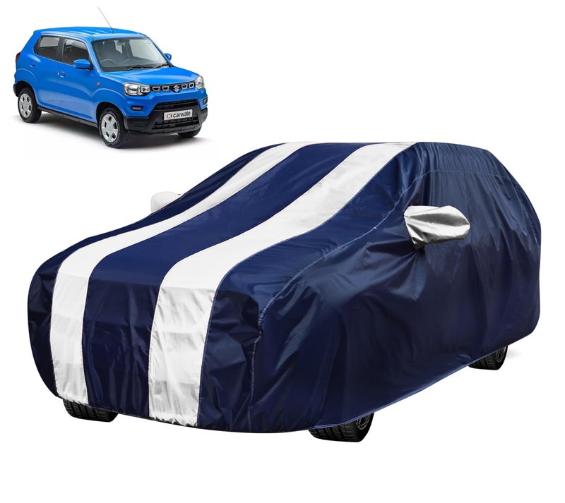 Auto Hub Car Cover Compatible with Maruti S-Presso with Mirror Pocket, Water Resistant, Triple Stitched, S-Presso Car Cover, Navy-White - Image 1