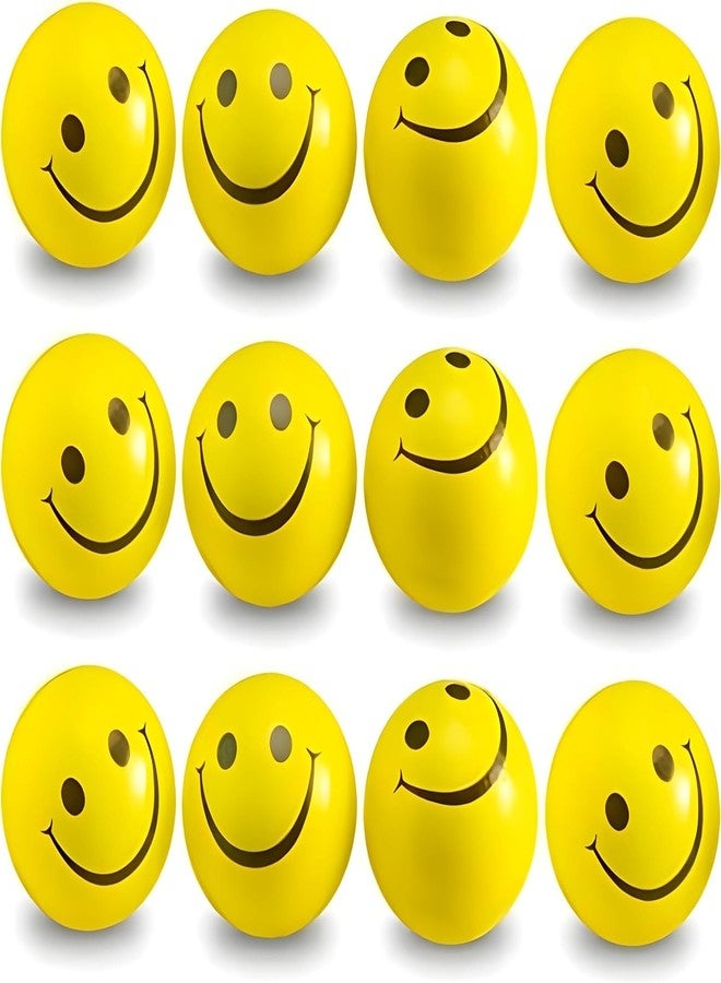 GRAPHENE 12 Pcs Soft Squeeze Squishy Smiley Foam Sponge Ball Stress Relief Yellow Emoji Happy Smiley Face Printed Standard Size Toy Hand Exercise Balls Set for Kids Adults Light Weight Non Toxic Toy - Image 1