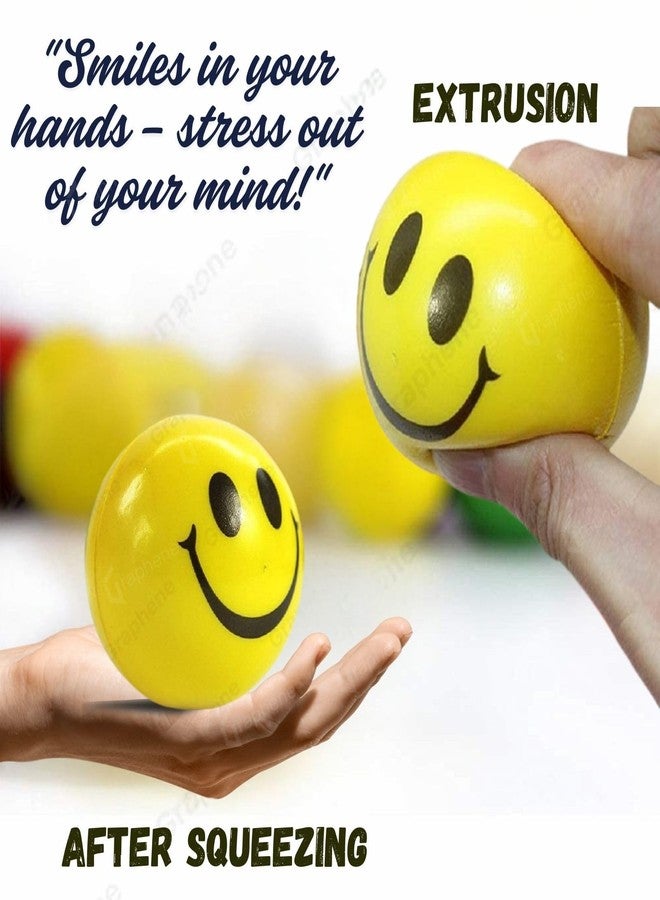 GRAPHENE 12 Pcs Soft Squeeze Squishy Smiley Foam Sponge Ball Stress Relief Yellow Emoji Happy Smiley Face Printed Standard Size Toy Hand Exercise Balls Set for Kids Adults Light Weight Non Toxic Toy - Image 4