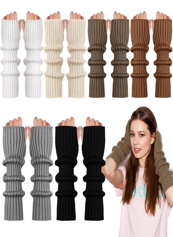 Berlune 6 Pairs Arm Kawaii Warmers Sleeves Cute Y2k Japanese Style for Women Girls Costume School, 6 Colors, Brown Color, about 11.8 inches/ 30 cm - Image 1